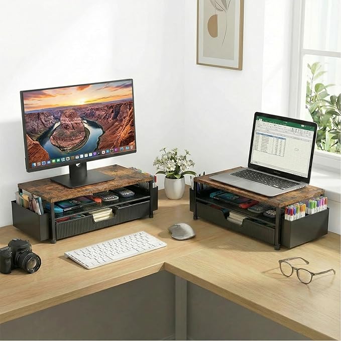 ECOLOVI Desk Organizer and Accessories, 2-Tier Computer Monitor Stand Rise