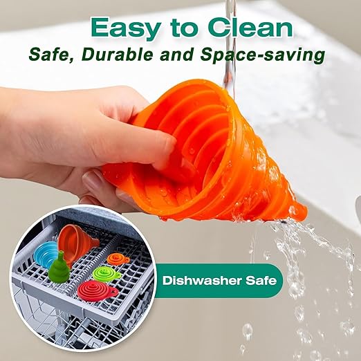 Kitchen Funnel Set of 6,Large Medium and Small,2025 Upgrade Silicone Kitchen Gadgets Accessories Food Grade Collapsible Funnels for Kitchen Use Filling Bottles Liquid Powder Transfer