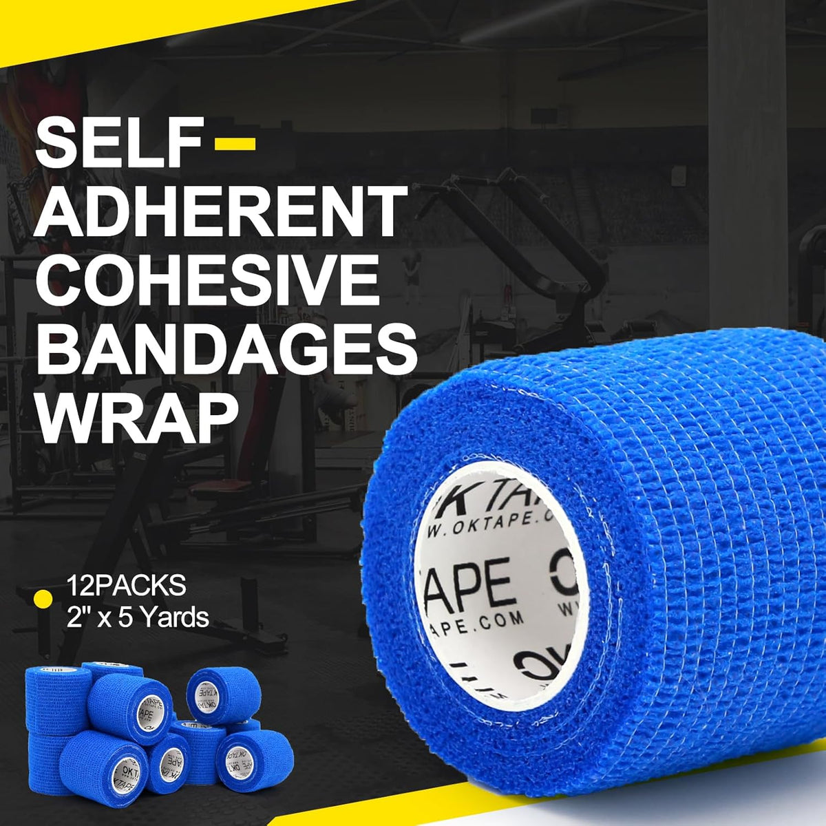 OK TAPE Self-Adhesive Bandage Wrap - Elastic Athletic Tape for Medical Use | 2" x 5 Yards - Blue