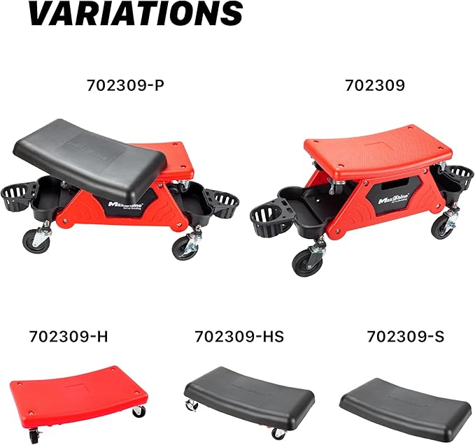 Maxshine 2-in-1 Modular Detailing Creeper Seat with Cushion – Rolling Creeper with Removable Cushion & Tool Tray – Heavy-Duty Polyethylene & Steel Frame, 4” Wheels