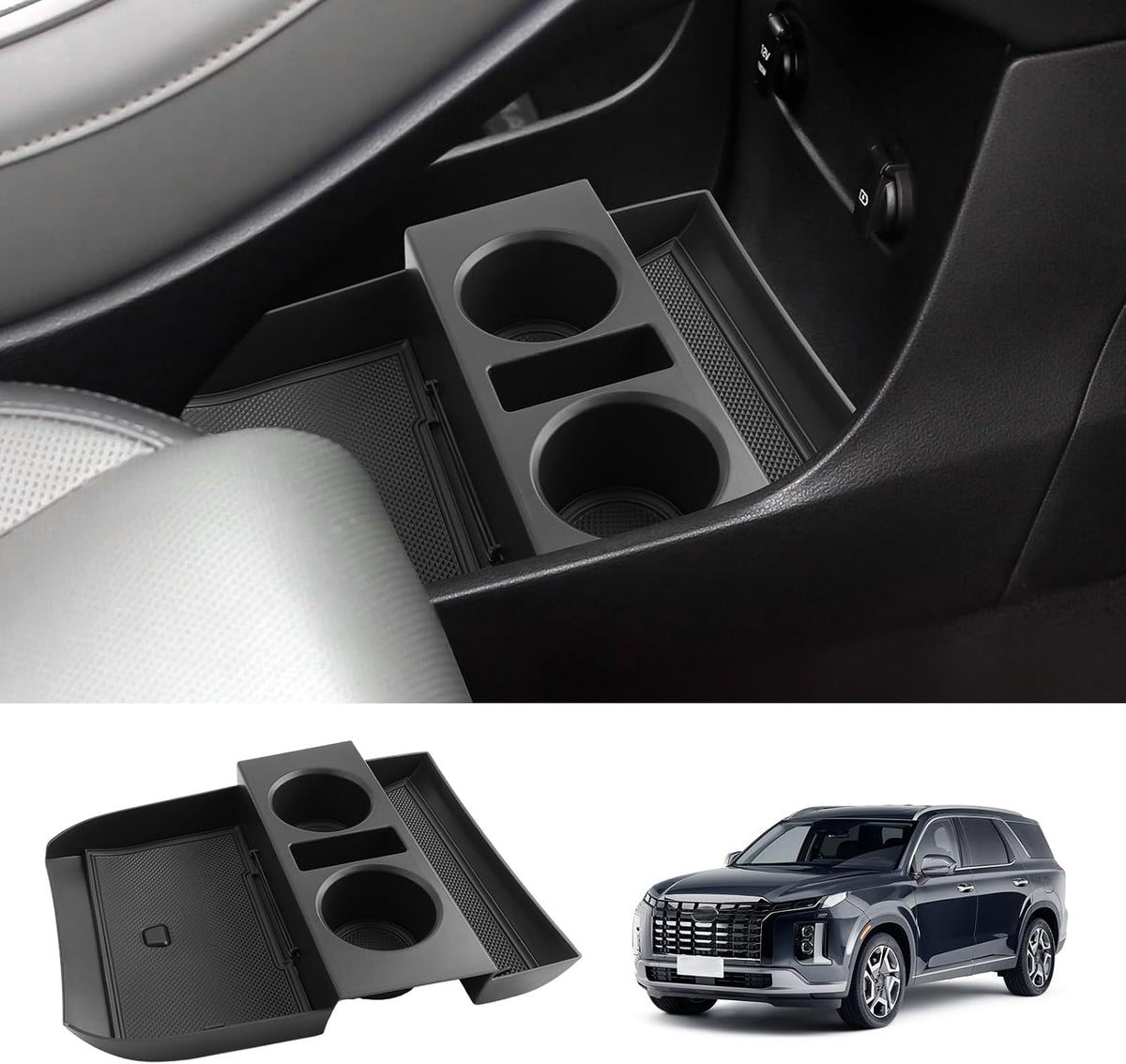 LUWU Lower Center Console Tray Storage Box for 2024 2025 2026 Hyundai Santa Fe SE/SEL/XRT/Limited/Calligraphy Accessories Armrest Console Organizer TPE Material 2025 2026 Santa Fe Accessories Black