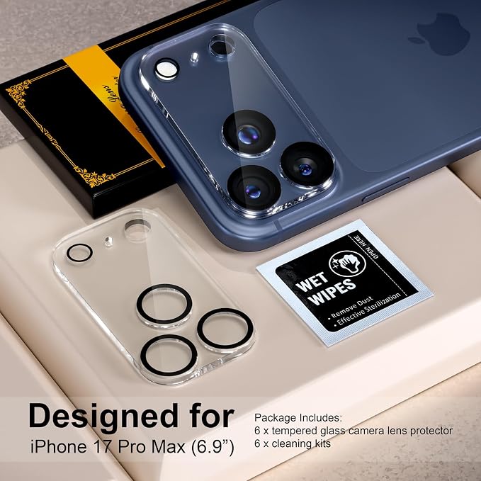 for 6 Pack iPhone 17 Pro Max Camera Lens Protector 9H Tempered Glass Camera