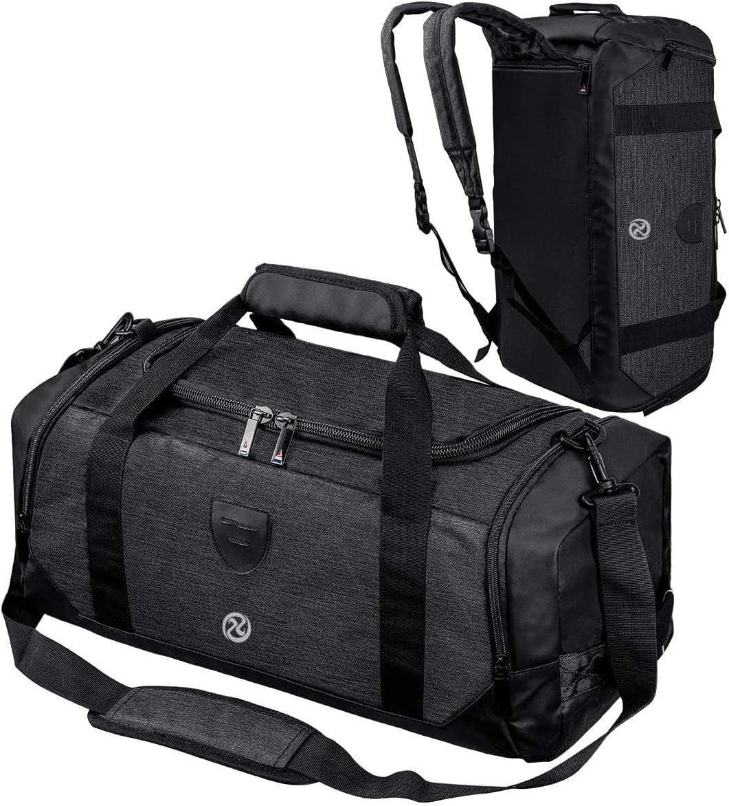 Skiennix Waterproof Gym Duffle Bag | Versatile Sports Backpack with Shoe Compartment - Black