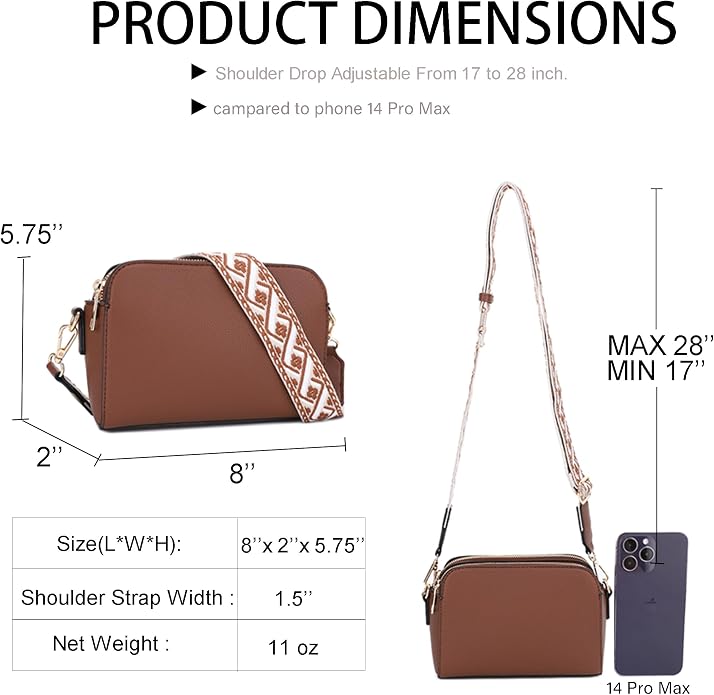 EVVE Crossbody Bags for Women Trendy Triple Zip Small Crossbody Camera Bag Purse