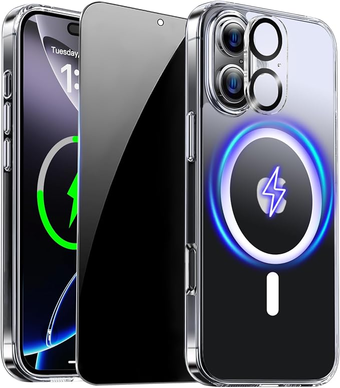 for iPhone 16 Case Clear with Privacy Screen Protector and Full Camera