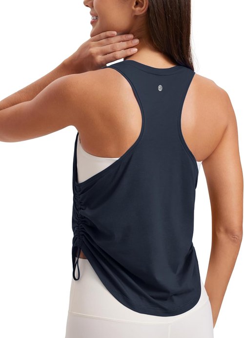 CRZ YOGA Pima Cotton Tank Top - Ruched Side Design for Women | Casual Racerback Sleeveless Shirt