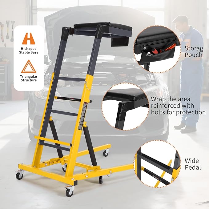 Topside Automotive Creeper,Engine with Adjustable Height 48"-66", 400 Lbs Heavy-Duty Foldable Garage Creepers, 6 Swivel Casters, Padded Deck, Tool Pouch, for Truck/SUV Garage Mainten