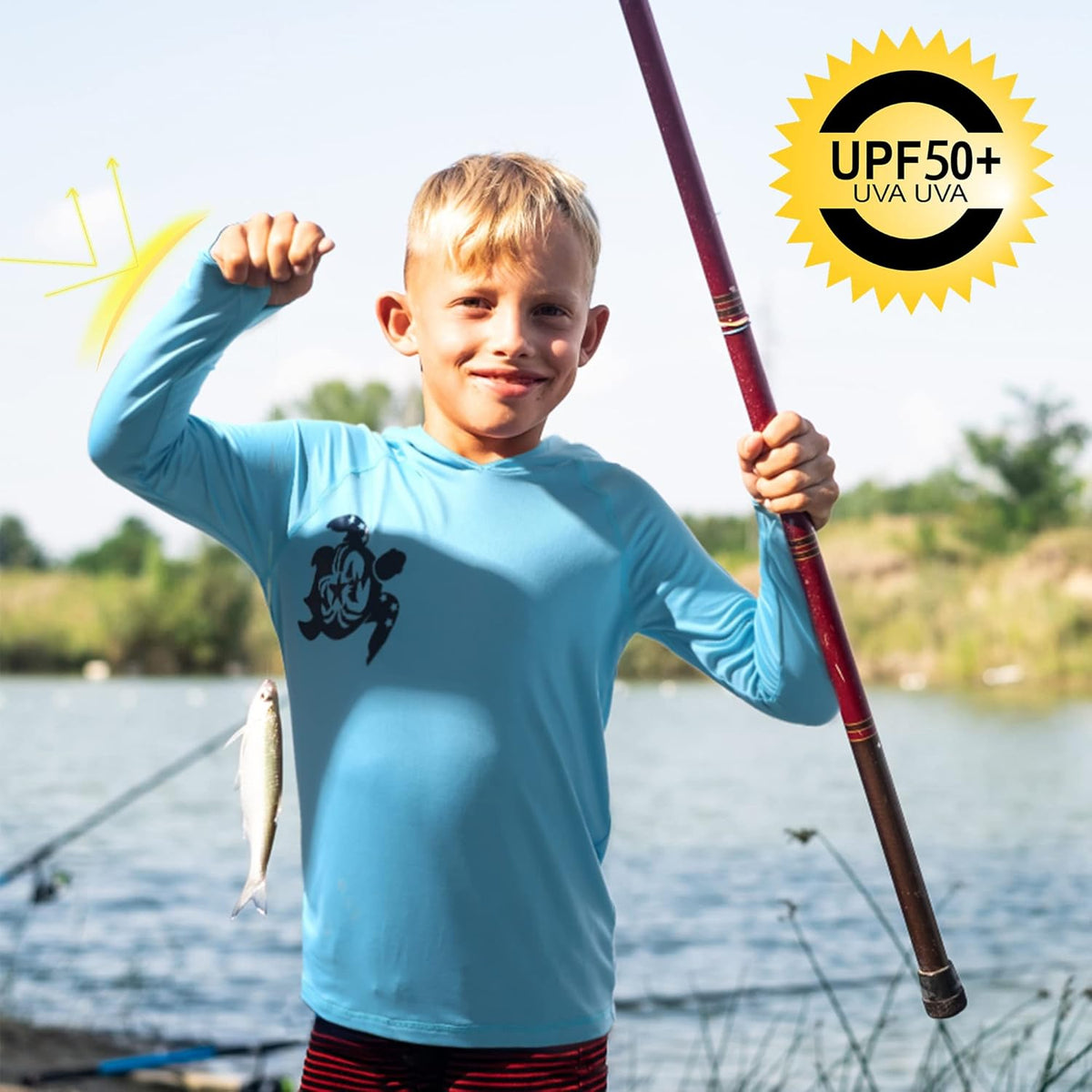 Skiennix Kids Fishing Shirts - Lightweight UV Protection Long Sleeve Hoodies for Boys | White