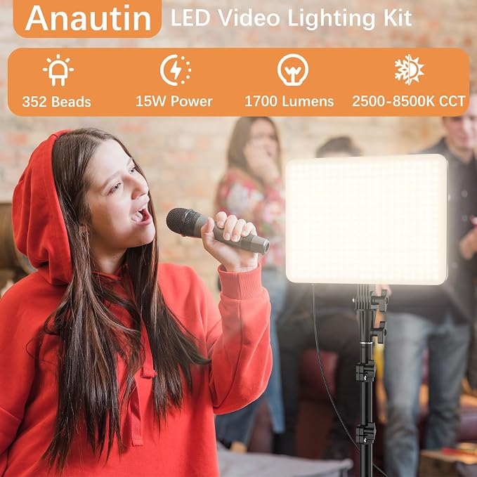 1-Pack LED Video Lighting Kit, Anautin 15W/1700Lux Photography Lighting