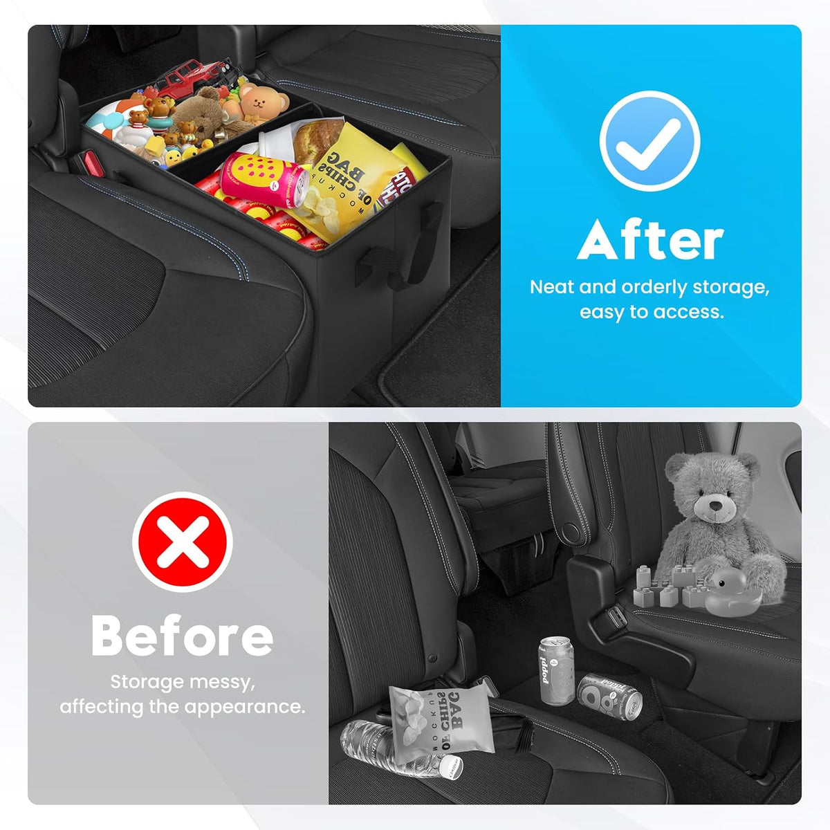 Autorder Car Seat Organizer for 2017-2025 2026 Chrysler Pacifica Accessories Portable Backseat Organizer with Lid Handles Multipurpose Car Floor Storage for Kids Toys Baby Products Daily Necessities