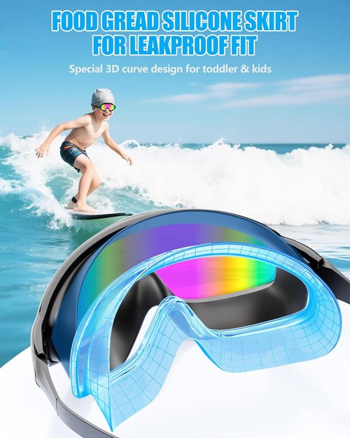Aegend Kids Swim Goggles - Wide View, Anti-Fog & UV Protection | No Leak Design with Ear Plugs (Ages 3-14)