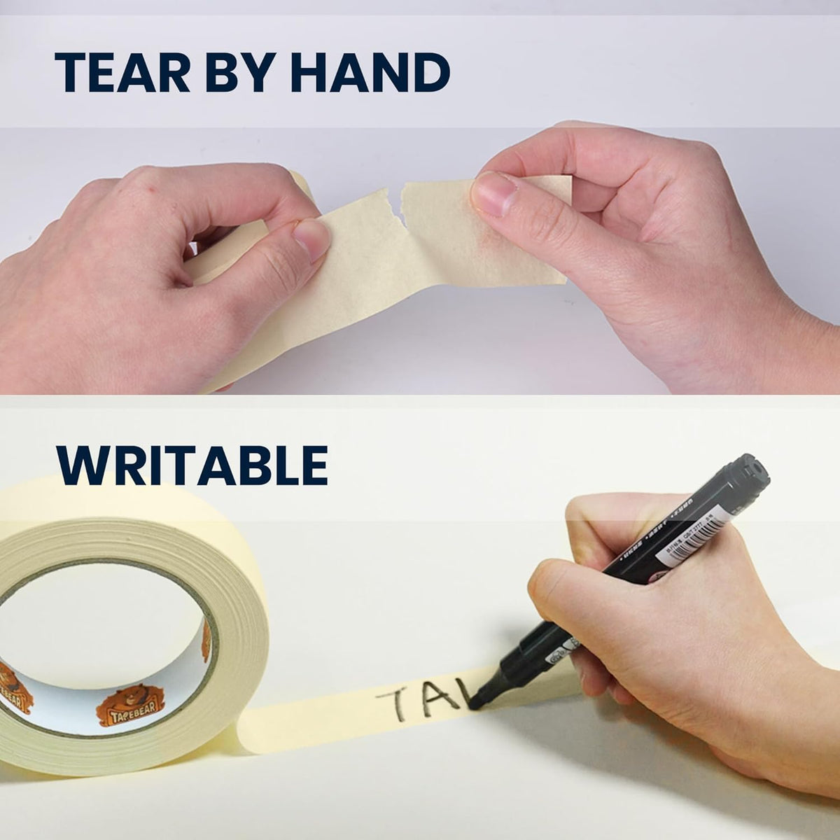 TAPEBEAR General Purpose Masking Tape - 0.7 Inches x 60 Yards | Beige Painters Tape for DIY Projects, 10 Rolls