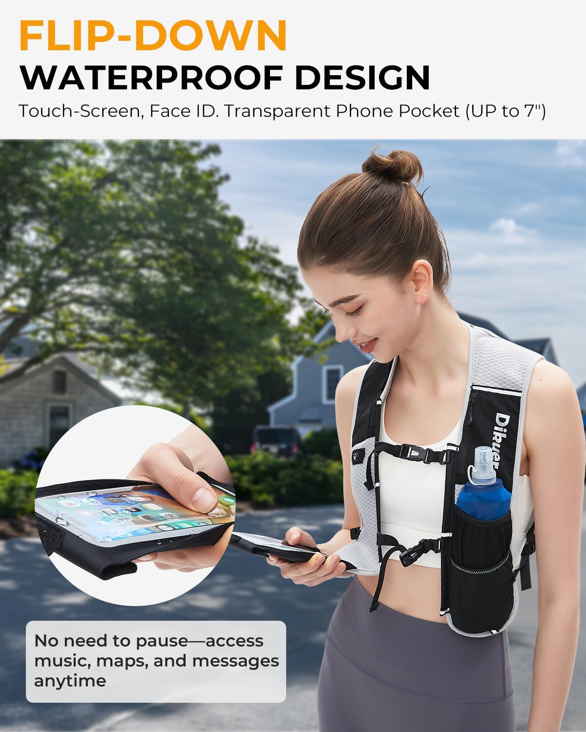 Skiennix Running Vest - Lightweight Hydration Pack with Waterproof Phone Pocket & 17oz Flask | Adjustable Reflective Design for Hiking & Jogging