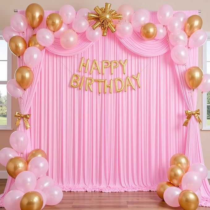 50ft x 12ft Wrinkle Free Pink Backdrop Curtains