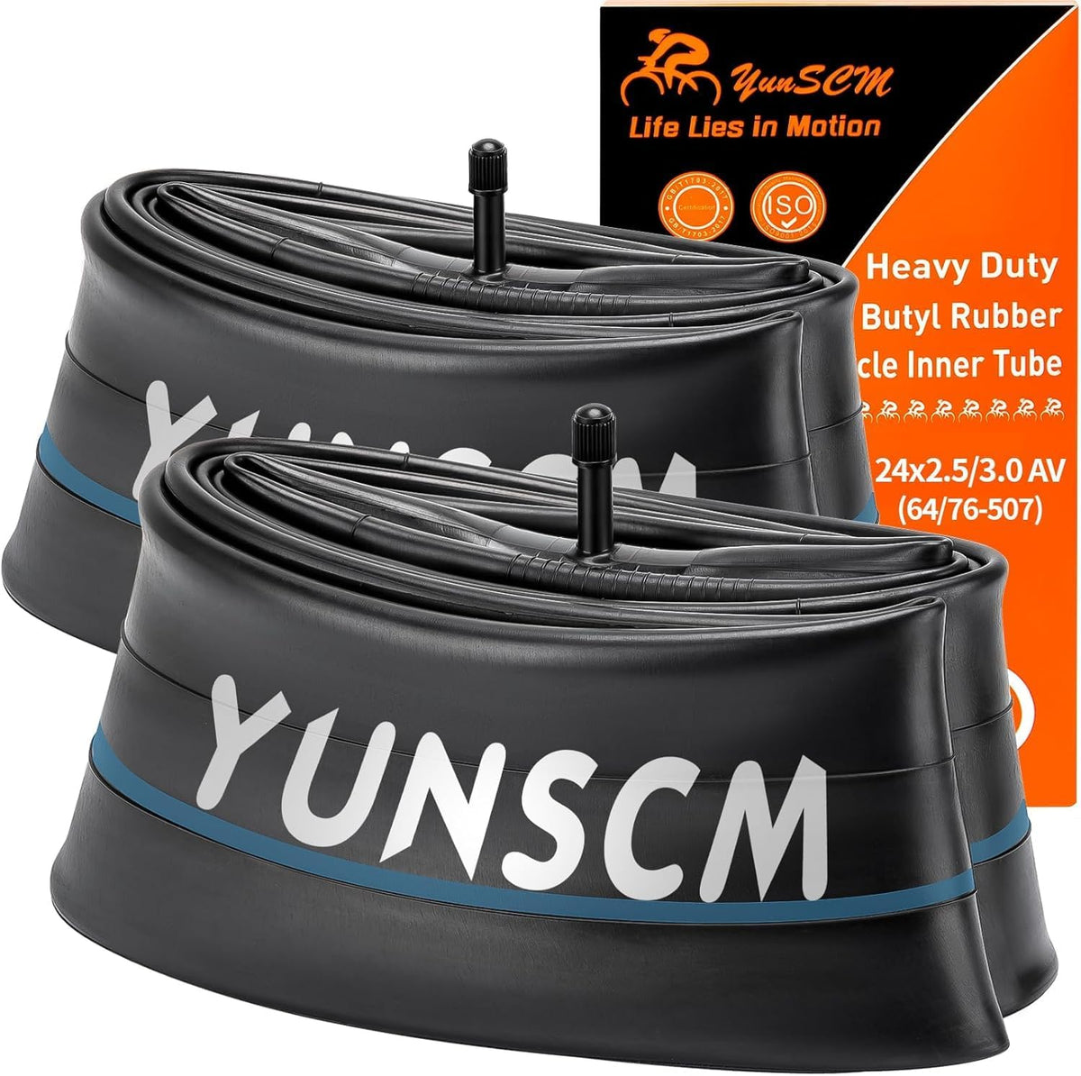 YUNSCM 24" Heavy Duty Fat Bike Tire Tubes - 2-Pack Butyl Rubber with AV32mm Schrader Valve