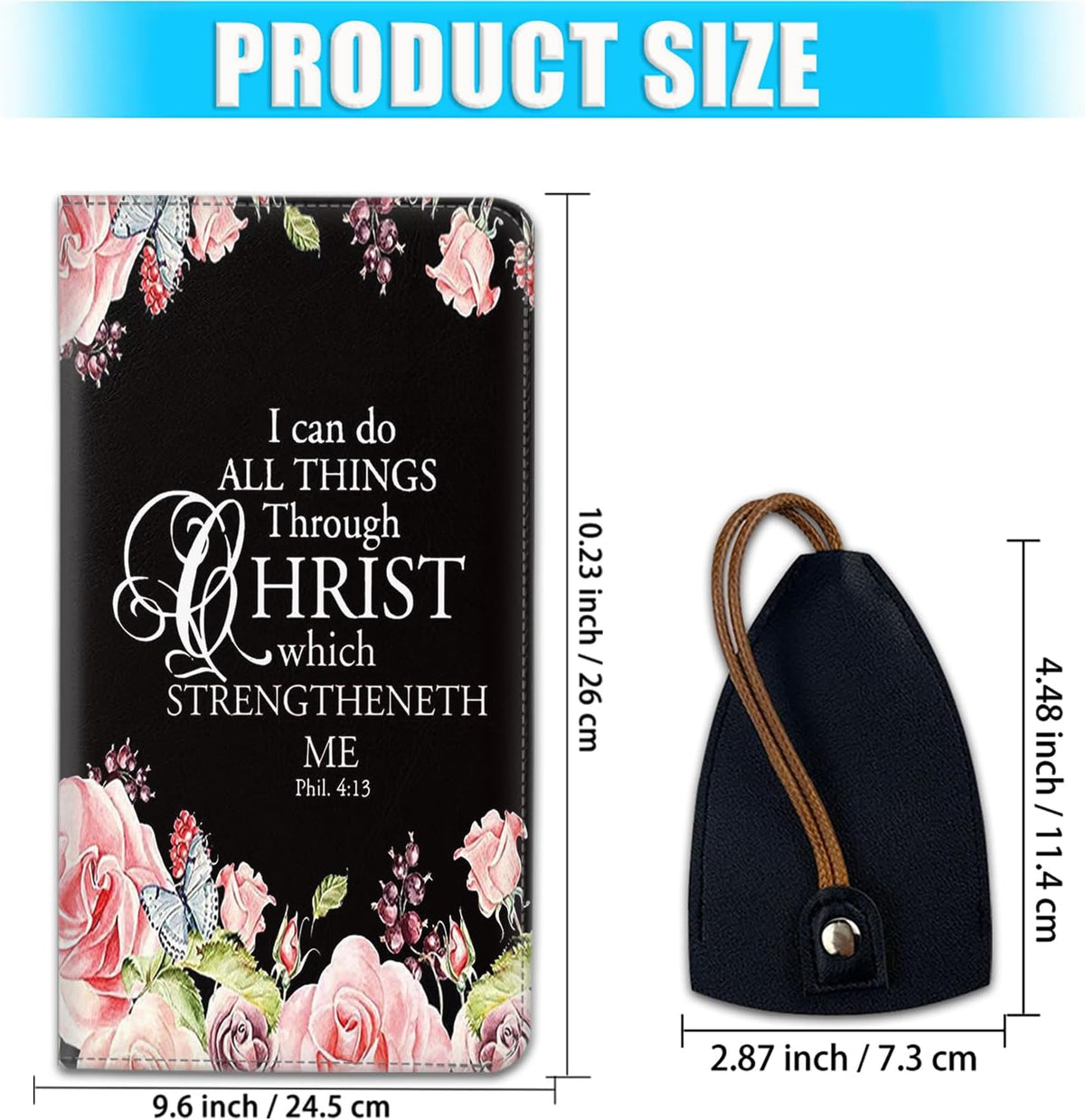 Car Document Holder with Magnetic Shut, PU Car Registration & Insurance Card Holder for Driver License, Cards & Essential Documents, Vehicle Glove Box Organizer, Christian Bible Verse Phil 4:13