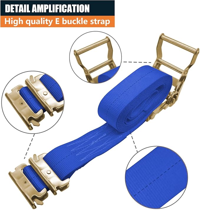 8Pack E-Track Straps Ratchet Etrack Strap Box Truck Strap Tie Down Heavy Duty 2" x15' 4400lbs Breaking Load, 2200 Working Load E-Track Accessories Blue