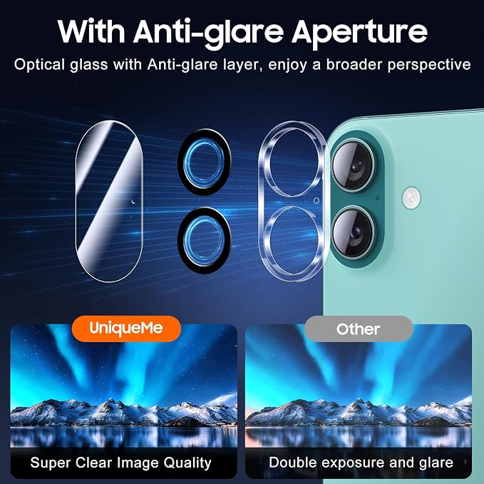 UniqueMe for 3 Pack iPhone 16 / iPhone 16 Plus/iPhone 17 Camera Lens Protector