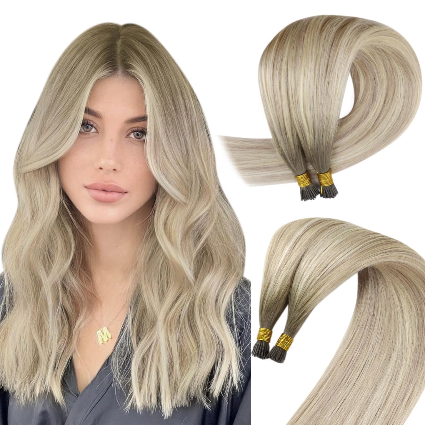 Sunny Ombre I Tip Hair Extensions Blonde I Tip Hair Extensions Human Hair Cool Ash Grey Balayage Platinum Blonde I Tip Human Hai