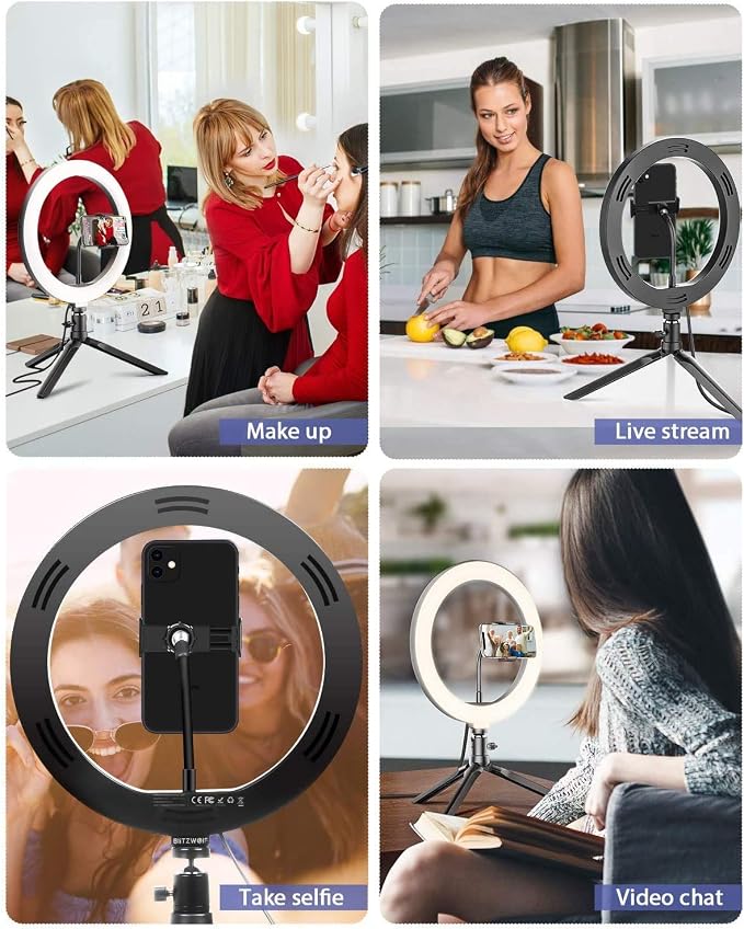 Ring Light with Stand OEBLD Dimmable Desk Selfie Ring Light with Phone Holder
