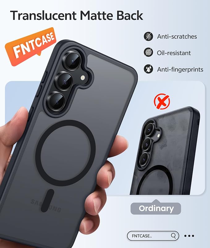 FNTCASE for Samsung Galaxy S25 FE Case: Magnetic Translucent Matte Military