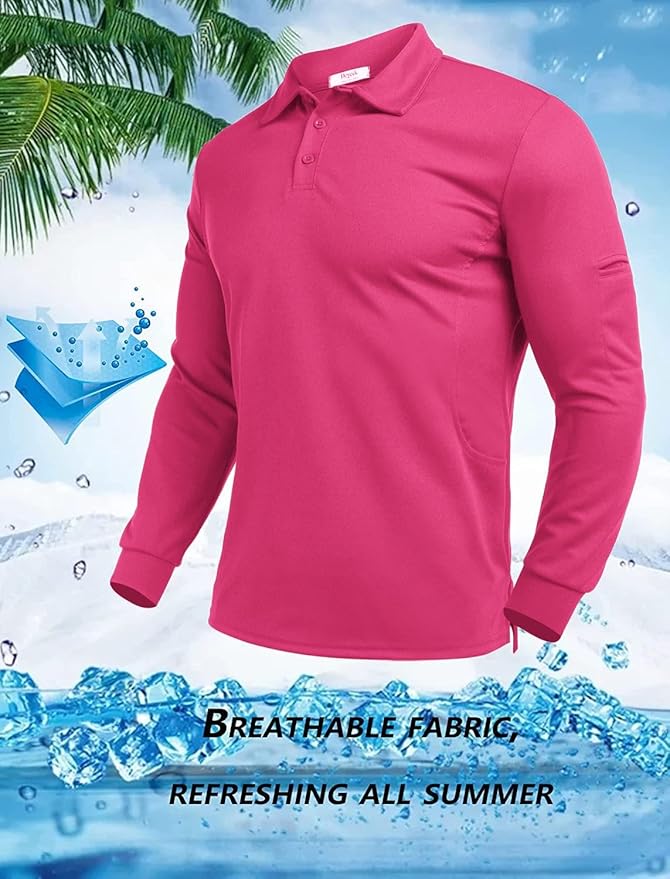 Deyeek Men's Polo Shirts Long Sleeve Golf Polo Shirts for Men Quick Dry UPF 50+ Sun Protection Polos Casual Collared Shirts