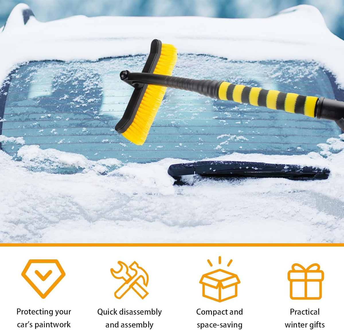 ecocstm 25.5" Car Snow Brush and Detachable Ice Scraper, Snow Shovel for Car Window with Foam Grip and 360° Pivoting Brush Head, Snow Shovel for Car Window, Winter Accessories for Cars, Trucks, SUVs
