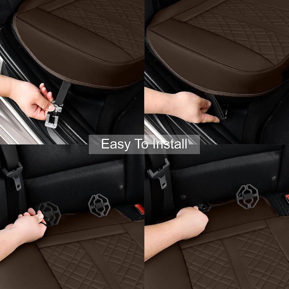 SanQing Car Seat Cover for Front Car Seat Bottom,Premium PU Leather Seat Cushion Protector Without Backrest with Storage Pocket,Full Wrapping Edge Works with Sedan SUV Pickup Minivan (Beige)