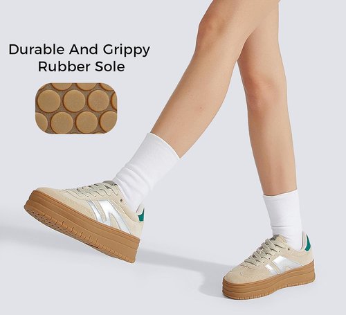 Lucky Step Women's Platform Sneakers - Retro Style with Thick Rubber Sole | Casual Low Top Walking Shoes