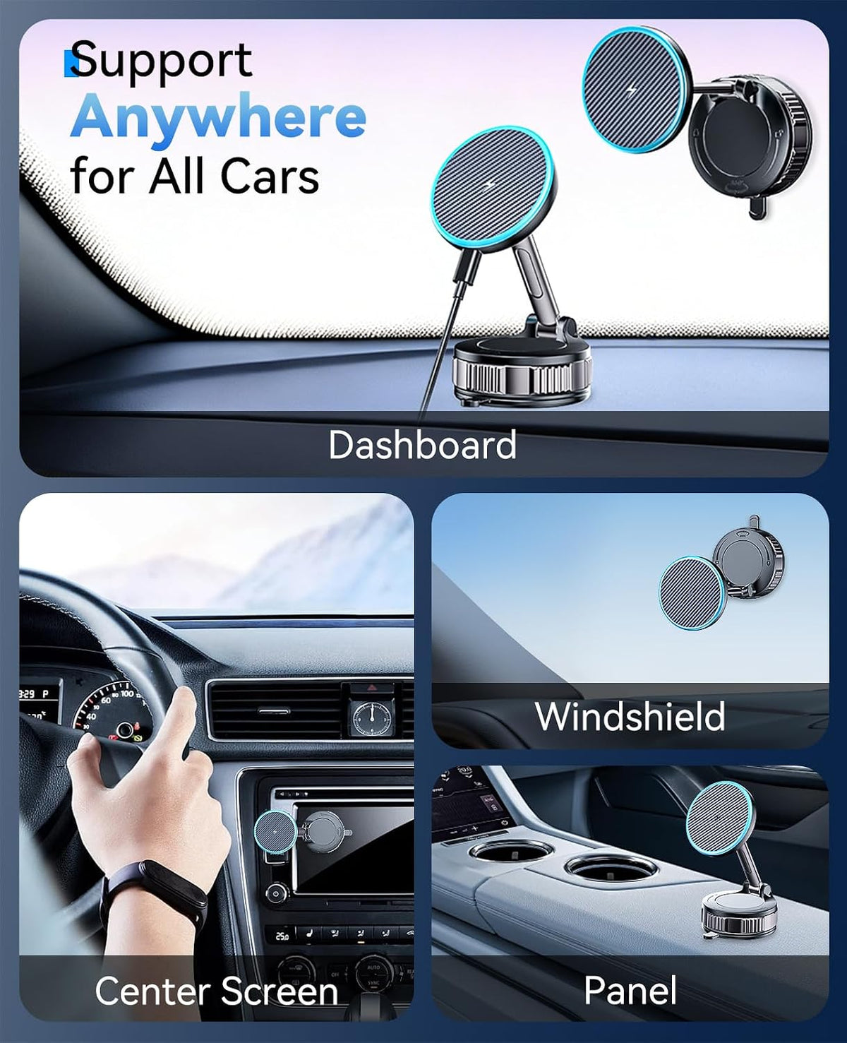 ILOUYU iPhone Car Mount Charger [15W Fast Wireless Charging, 120+ LB Strongest Suction & 2800gf Strongest Magnetic] 360° Adjustable Car Phone Holders for Your car, for iPhone 17 16 15 14 13 12 Series
