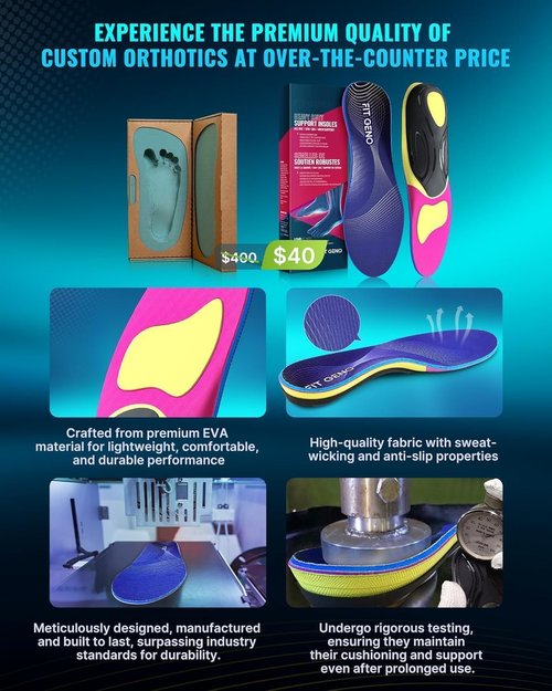 Fit Geno Arch Support Insoles - Heavy Duty Orthotic Inserts for Plantar Fasciitis Relief | For Work Boots & Sneakers (Women's 8-9 / Men's 6-7)
