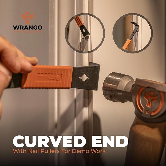 Wrango Tools - 9.5" Trim Bar Pry Bar - Patented Flat Bar Nail Puller with Wide Winged Ends & Shock Absorbing Grip - Lifetime Warranty - 5% Donated To Help Farmers