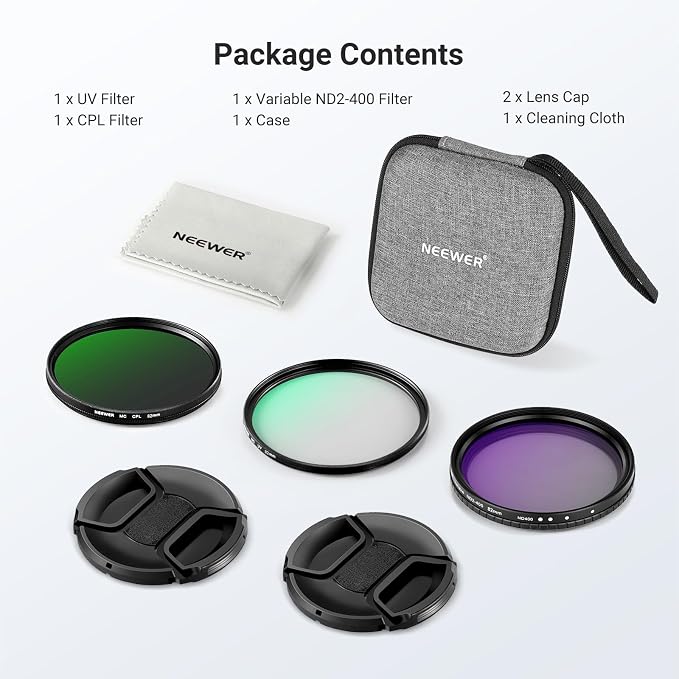NEEWER 82mm Variable ND + CPL + UV Filter Kit