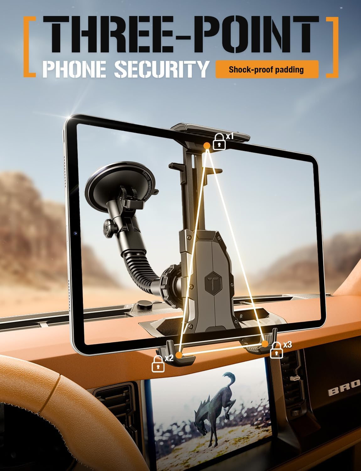 ToughTested Heavy Duty Tablet Mount for Truck, Dash & Windshield Suction