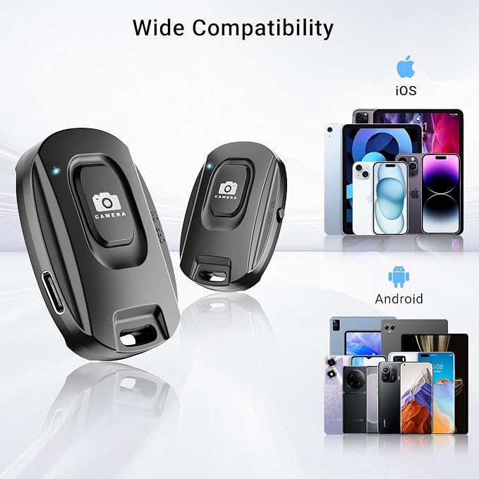 2 Pack Wireless Remote Shutter for iPhone Camera, Portable Rechargeable Photo