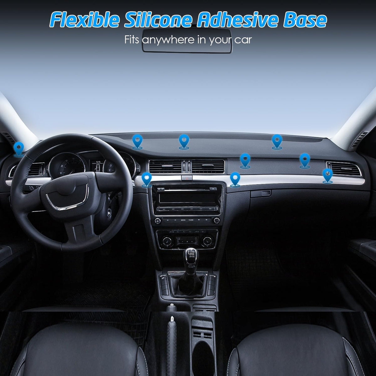 Magnetic Phone Car Mount, Universal Stick On Rectangle Flat Dashboard Magnetic Car Mount Holder, for Cell Phones and Mini Tablets -Extra Strong with 10 Magnets!