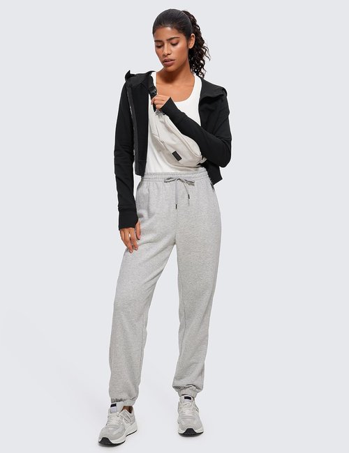 CRZ YOGA Women's Fleece Zip-Up Cropped Hoodie - Athletic Long Sleeve Jacket with Thumb Holes