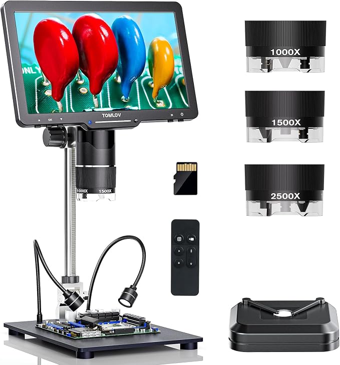 TOMLOV TriL110 3-Lens Digital Microscope: 10.1" 2500X 2K HD Coin Microscope