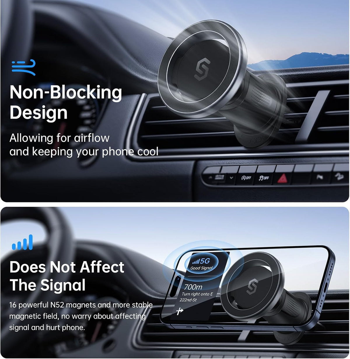 SYNCWIRE for MagSafe Car Mount, Magnetic Phone Holder for Car Air Vent