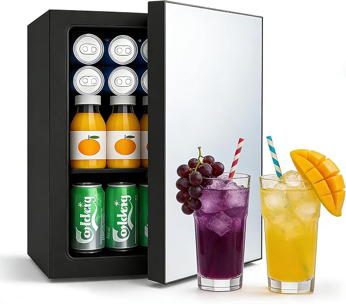 DOGHLY 24 Cans/0.9 Cu.Ft Beverage Refrigerator Mirrored Door Mini Fridge | Fast Cooling Mini Cooler with Removable Shelves for Soda, Beer, Wine, Low Noise Beverage Fridge for Home, Office,and Dorm