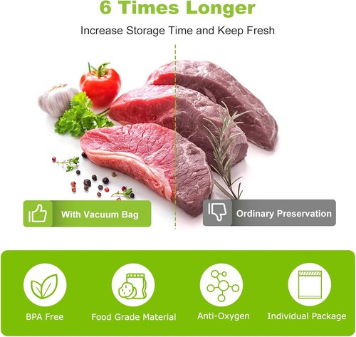 Bonsenkitchen Vacuum Sealer Bags - Heavy Duty 8" x 50' Rolls, BPA-Free for Food Storage & Sous Vide Cooking