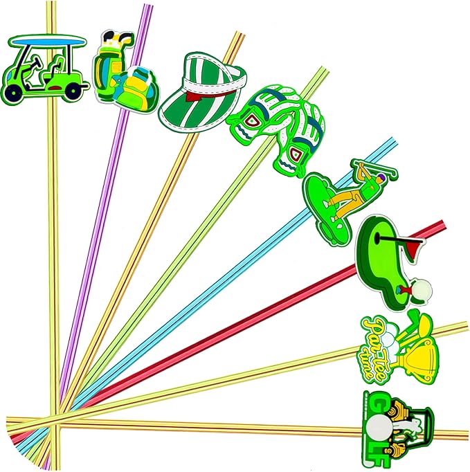 24pcs Golf Themed Straight Reusable Straws for Golf Party Favor Gift Bags,Daily Drinking Straws,Birthday Party,Class Reunions,Sports Golf Party Supplies,With 2 Cleaning Brushes.(6color)