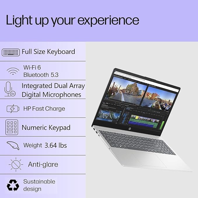 HP Laptop 2026 Copilot AI, 15.6" FHD, 8GB RAM, 256GB SSD, Intel Processor | WiFi 6, Office 365, Long Battery Life, Portable Size & Lightweight, Windows 11 Home for Students & Business Office