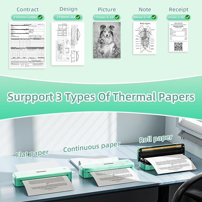Phomemo M834 Portable Printer, Wireless Bluetooth Thermal Printer, Support
