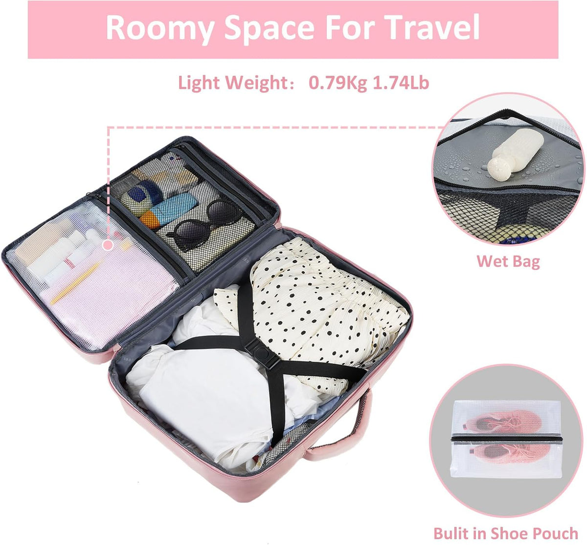 Taygeer Travel Backpack - Women’s Carry-On with Water Bottle Pocket & Shoe Pouch - 15.6" Laptop, Pink