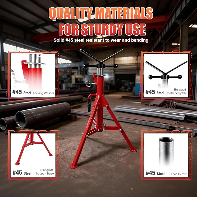 Pipe Jack Stand, 2500LB Capacity Heavy Duty Stand, 27.2"-52" Adjustable, Folding Tri-pod Base for 1/2-24 inch Pipes