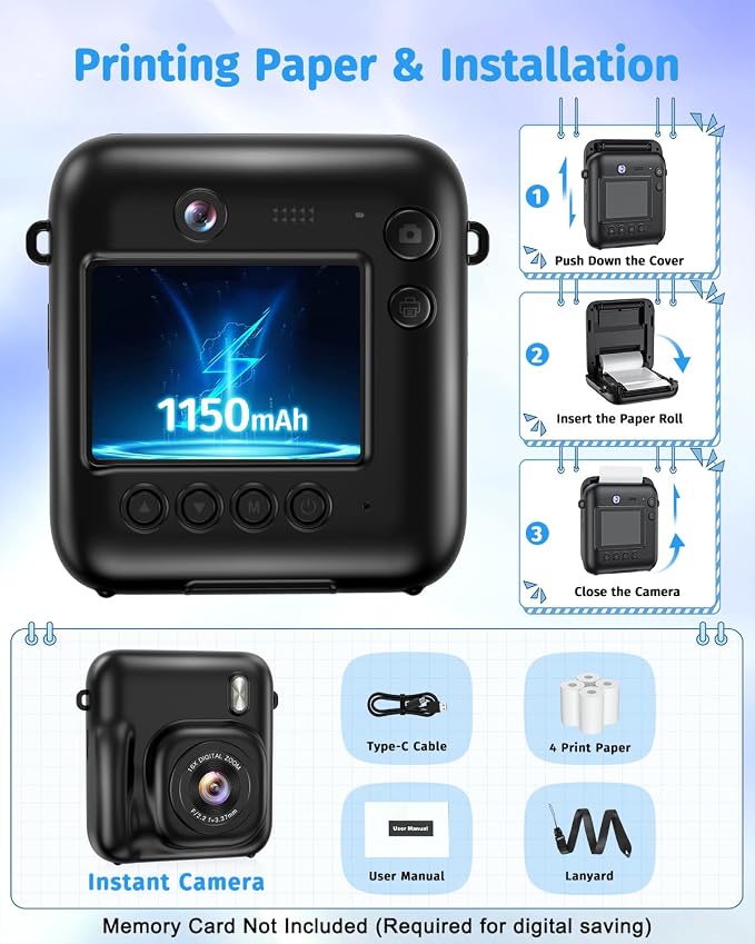 Instant Camera, 1080P Kids Camera
