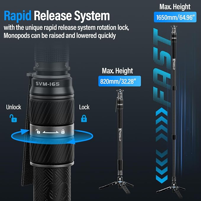 SIRUI SVM-165 Rapid Monopod for Cameras, 65” Carbon Fiber Monopod