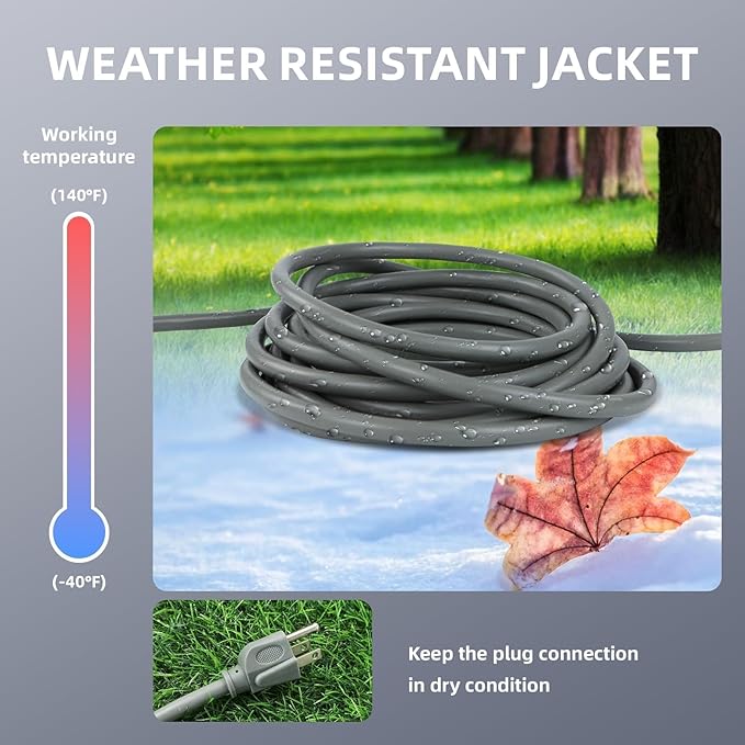 EP 50 Ft Outdoor Extension Cord - 16/3 SJTW Gray Electrical Cable with 3 Prong Grounded Plug