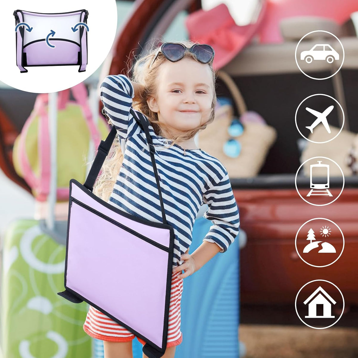 COOLBEBE Kids Travel Tray for Car Seats, Toddler Lap Desk, Purple